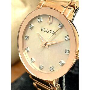 Bulova Women's Watch 97P132 Quartz Diamond Dial Rose Gold Stainless Steel 30mm